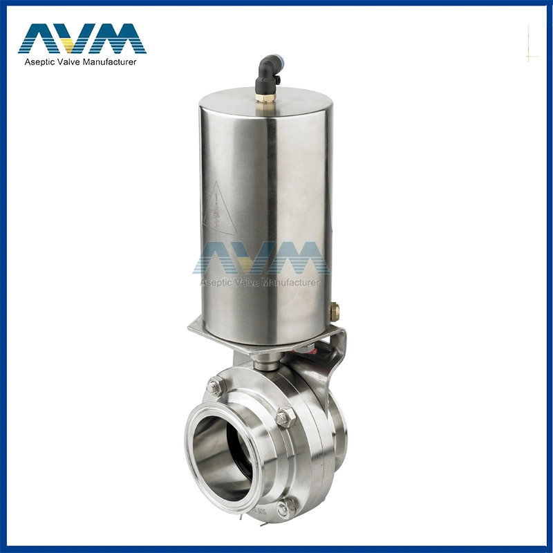 Stainless Steel 304 Sanitary Tri Clamp Pneumatic Ball Check Butterfly Valves with Control Head